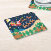 クリスマスサンタ来トナカイの町 スクエアペーパーコースター (アングル)