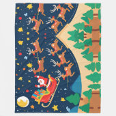 クリスマスサンタ来トナカイの町 フリースブランケット (正面)