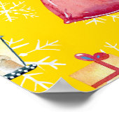 クリスマスサンタ格言&イエローパターン背景 ポスター (角)