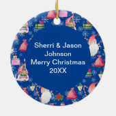 クリスマスサンタ格言&ブルーパターンホリデー引用文 セラミックオーナメント (裏面)