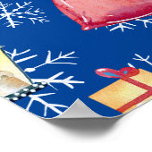 クリスマスサンタ格言&ブルーパターン背景 ポスター (角)