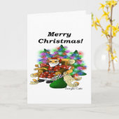 クリスマスサンタ猫 カード (黄色い花)
