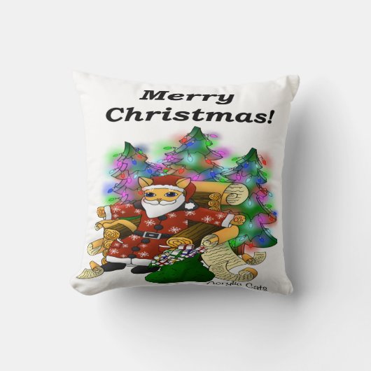 クリスマスサンタ猫 クッション (正面)