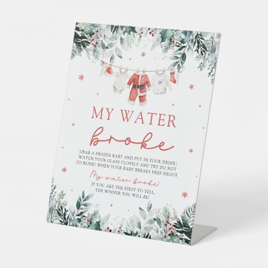 クリスマスサンタ私の水は赤ちゃんシャワーゲームを壊した 台座サイン (正面)