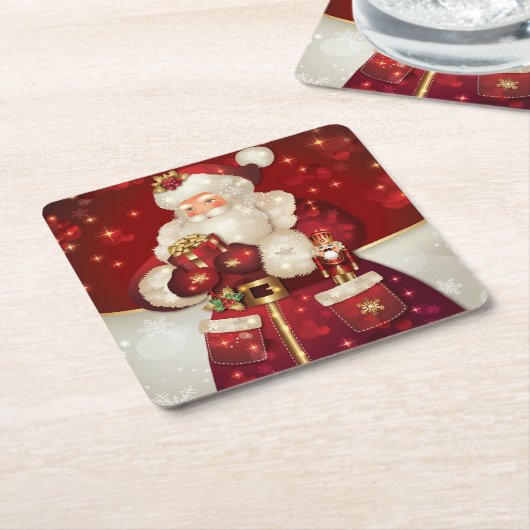 クリスマスサンタ紙コースター スクエアペーパーコースター (アングル)