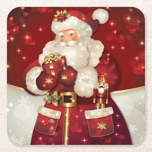クリスマスサンタ紙コースター スクエアペーパーコースター (正面)