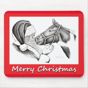クリスマスサンタ絵を描とピントの馬 マウスパッド