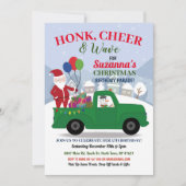 クリスマスサンタ誕生日グリーン小妖精や小人パーティーパレード 招待状 (正面)