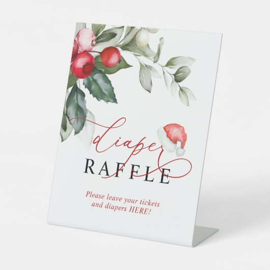 クリスマスサンタ赤ちゃんシャワーおむつラッフルサイン 台座サイン (正面)