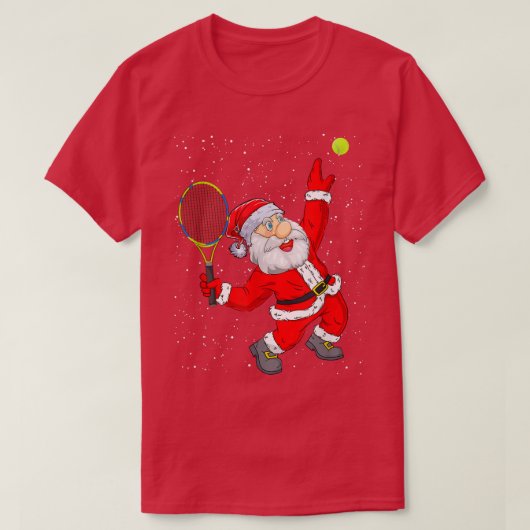 クリスマスサンタ遊クラウスのテニスおもしろいテニス Tシャツ (デザイン正面)
