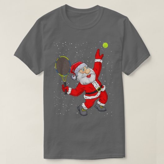 クリスマスサンタ遊クラウスのテニスおもしろいテニス Tシャツ (デザイン正面)