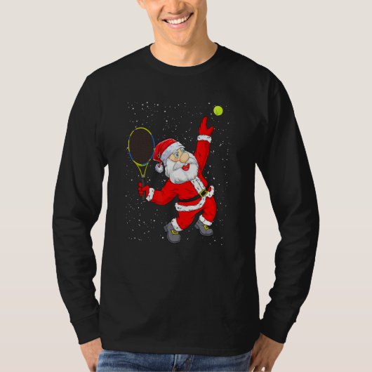 クリスマスサンタ遊クラウスのテニスおもしろいテニス Tシャツ (正面)