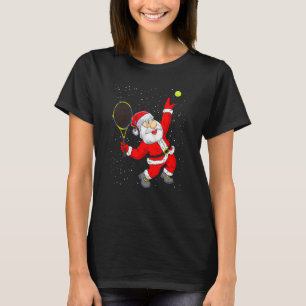 クリスマスサンタ遊クラウスのテニスおもしろいテニス Tシャツ