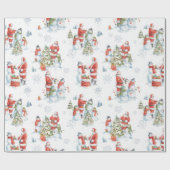 クリスマスサンタ雪だるまの水彩 ラッピングペーパー (フラット)