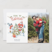 クリスマスサンタ雪だるまスノーフレーク水彩写真 シーズンカード (正面)