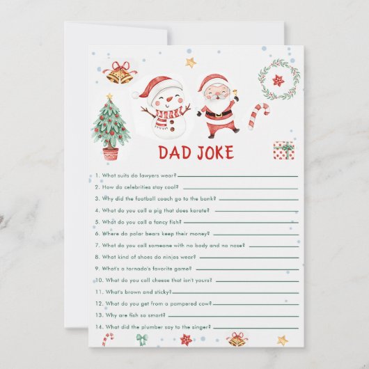クリスマスサンタ雪だるまパパジョークゲームカード 招待状 (正面)