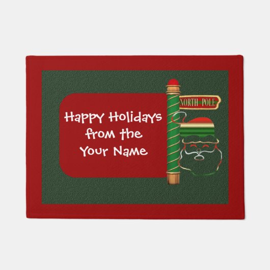 クリスマスサンタ顔ホリディパーソナライズされた ドアマット (正面)
