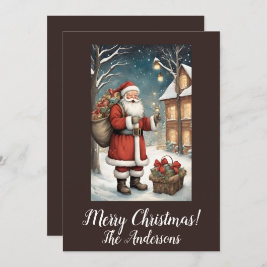 クリスマスサンタ2メリークリスマス！クリスマスカード 招待状 (正面/裏面)