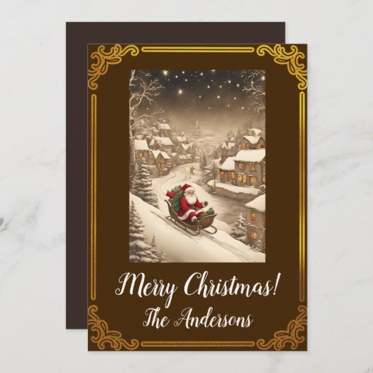 クリスマスサンタ4メリークリスマス！クリスマスカード 招待状 (正面/裏面)