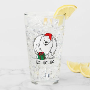 クリスマスサンタ・アメリカンのエスキモー犬HO HO HO CUTE タンブラーグラス