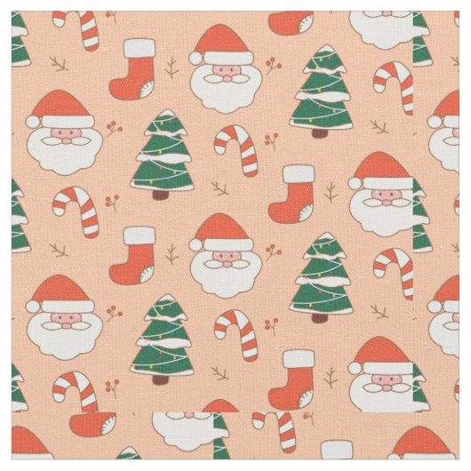 クリスマスサンタ、キャンディーキャン、そして。樹木 ファブリック (クローズアップ)