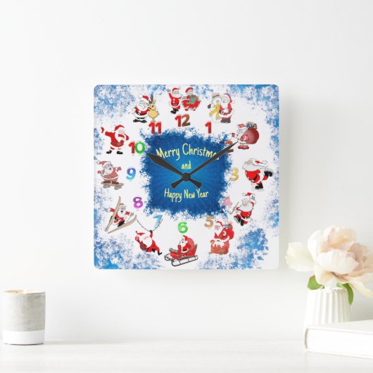 クリスマスサンタ スクエア壁時計 (ホーム)