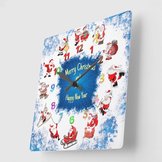 クリスマスサンタ スクエア壁時計 (傾斜)