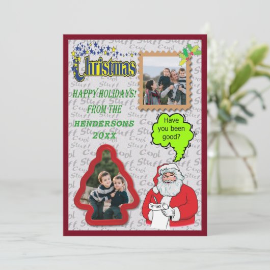 クリスマスサンタ&ツリー追加2枚の写真の休日 招待状 (スタンド正面)