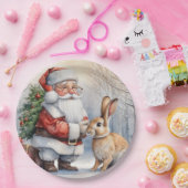 クリスマスサンタ&バニー自然イラストレーション ペーパープレート (パーティー)