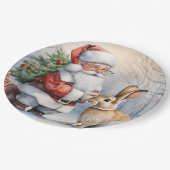 クリスマスサンタ&バニー自然イラストレーション ペーパープレート (アングル)