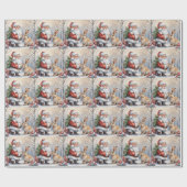 クリスマスサンタ&バニー自然イラストレーション ラッピングペーパー (フラット)