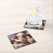 クリスマスサンタ（子供付き） 5 スクエアペーパーコースター (インサイチュ)