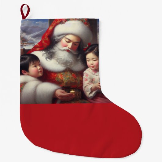 クリスマスサンタ(子供付き) 5 ラージクリスマスストッキング (正面)