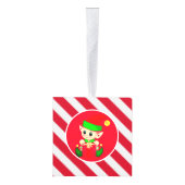 クリスマスサンタ&小人オンレッド&ホワイトストライプの キューブオーナメント (右)