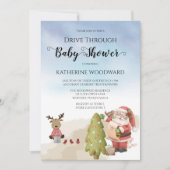 クリスマスサンタ |赤ちゃんシャワーを介してトナカイ駆動 招待状 (正面)