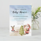 クリスマスサンタ |赤ちゃんシャワーを介してトナカイ駆動 招待状 (スタンド正面)