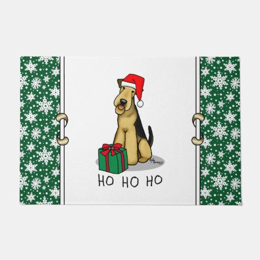 クリスマスサンタAiredale Terrier HO HO HO CUTE ドアマット (正面)