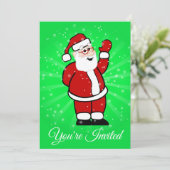 クリスマスサンタin赤いスーツ緑の背景雪 招待状 (スタンド正面)