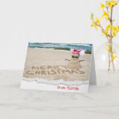 クリスマスサンド雪だるまオンビーチ カード (黄色い花)