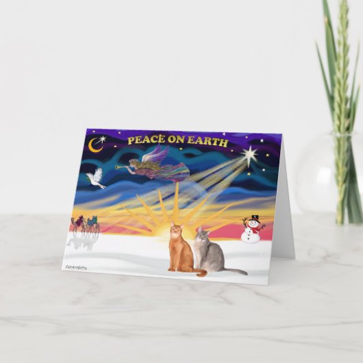 クリスマスサンライズ-アビシニアンの猫2匹 シーズンカード (正面)