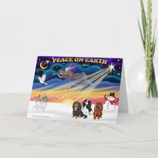 クリスマスサンライズ-カヴァリエキングチャールズ(3人) シーズンカード (正面)