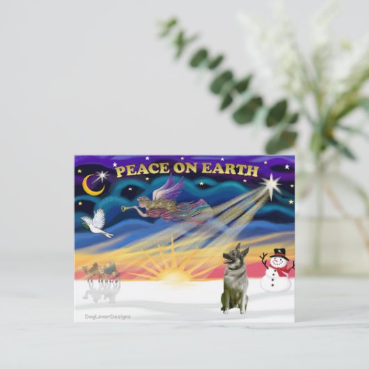 クリスマスサンライズ – ノルウェーエルクハウンド シーズンポストカード (スタンド正面)