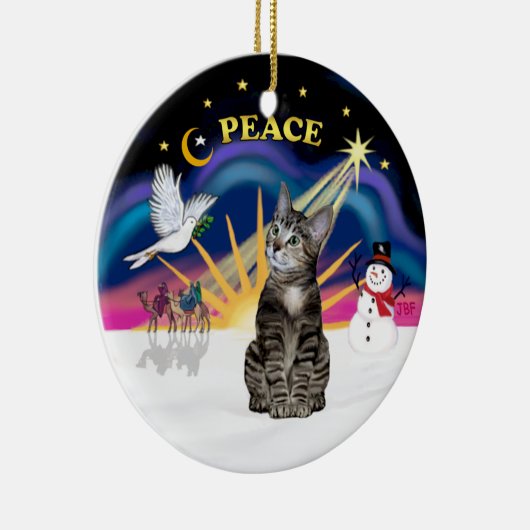 クリスマスサンライズ – ブラウン虎猫タイガー猫 セラミックオーナメント (右)