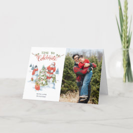 クリスマスサン祝タウォーターカラーフォトホリデー シーズンカード