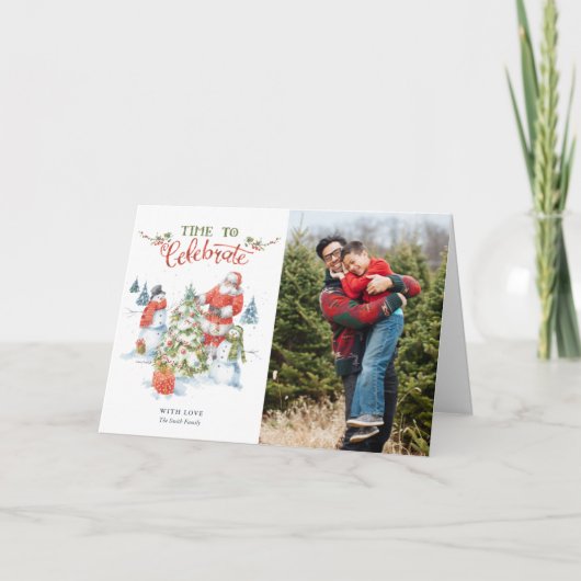 クリスマスサン祝タウォーターカラーフォトホリデー シーズンカード (正面)