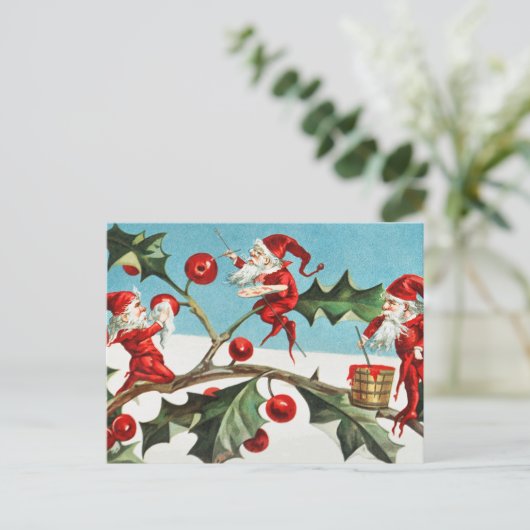 クリスマスサン絵画タ小人ズの葉果実 シーズンポストカード (スタンド正面)