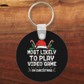 クリスマスサン遊タでビデオゲームをする可能性が最も高い キーホルダー (正面)