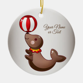 クリスマスサーカスアザラシ赤白ボール セラミックオーナメント