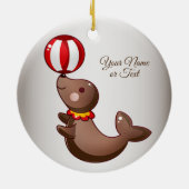 クリスマスサーカスアザラシ赤白ボール セラミックオーナメント (裏面)
