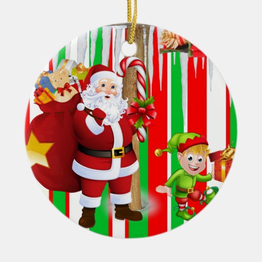 クリスマスサークルオーナメントサンタ小妖精や小人 セラミックオーナメント (正面)
